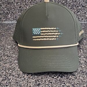 NEW Birdie Boss Golf Hat American Flag Military Hunter Green And Beige